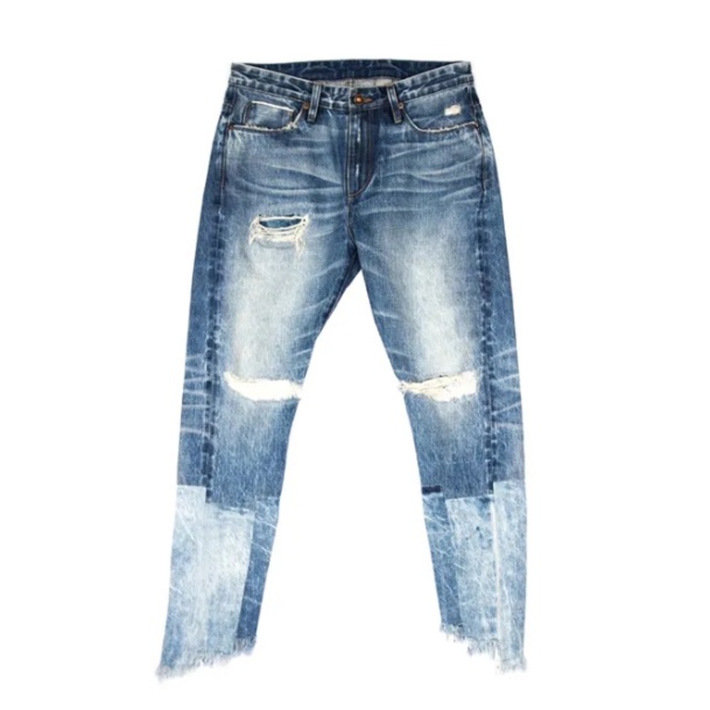 Tortoise Denim Distressed Patchwork Light Wash Je… - image 6